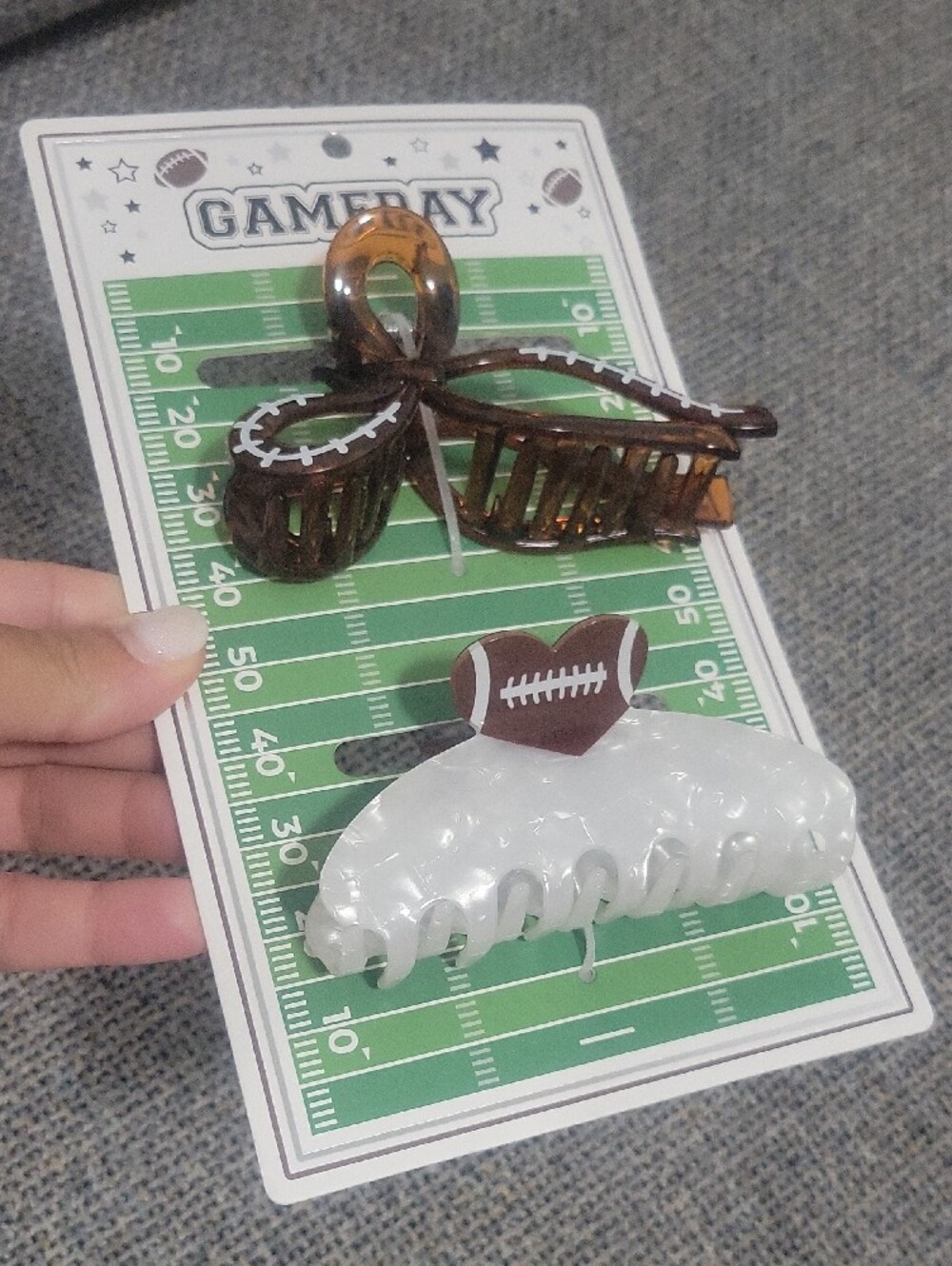 Gameday Football Hair Claw Clips Brown Tortoise & Pearlescent White - Picture 3 of 7